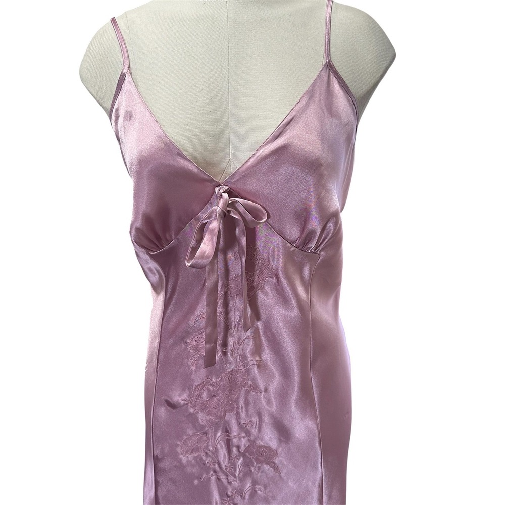 Jones New York Nightgown Womens Large Pink Satin Floral Embroidered Slip Dress - Picture 6 of 13